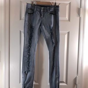 Lovesick light blue denim distressed, skinny leg jeans